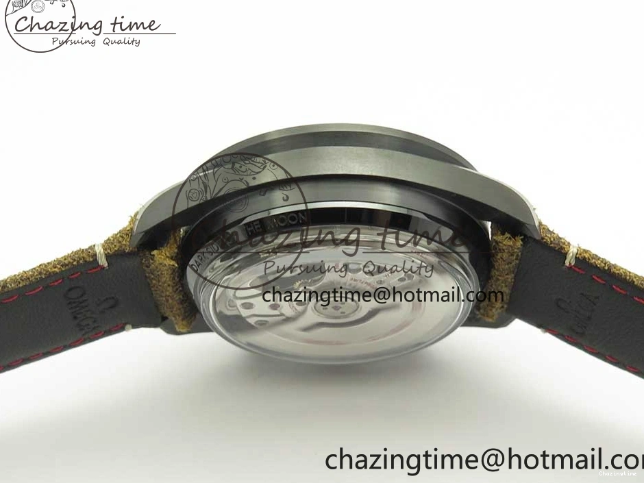 0118 SmoothTexture Speedmaster “Dark Side of The Moon” Real Ceramic OMF 1:1 Best Edition Vintage Black on Brown Leather Strap A 7975